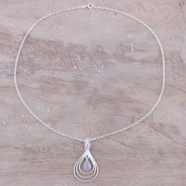 Alternate image for Natural Rainbow Moonstone Pendant Necklace from India Magical Drop