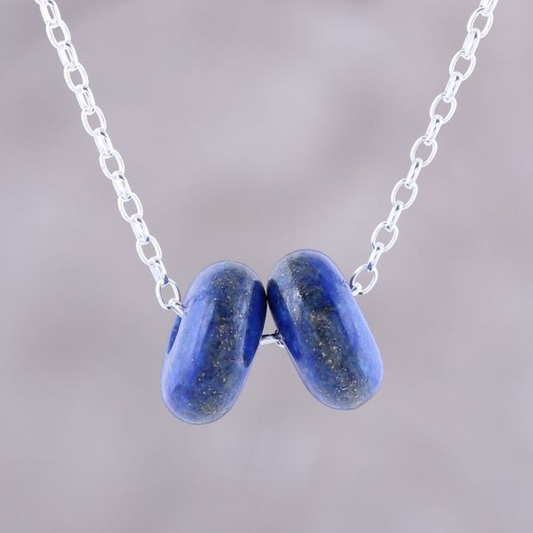 Alternate image for Lapis Lazuli Double Disc Sterling Silver Pendant Necklace Delightful Duet