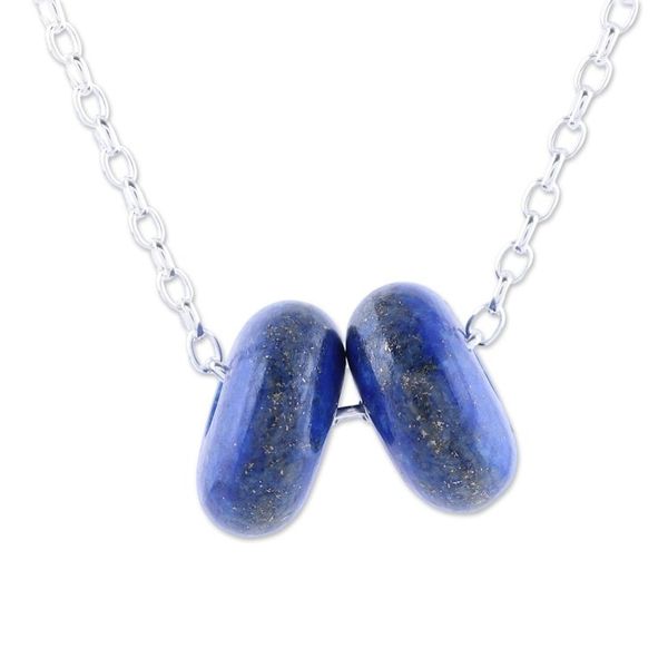 Alternate image for Lapis Lazuli Double Disc Sterling Silver Pendant Necklace Delightful Duet