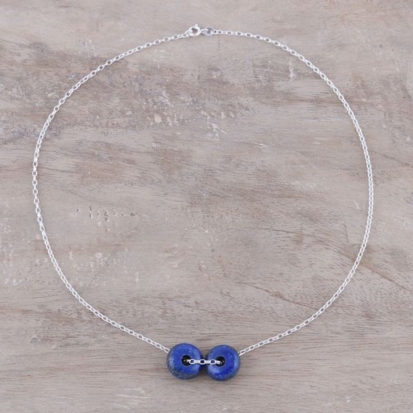 Alternate image for Lapis Lazuli Double Disc Sterling Silver Pendant Necklace Delightful Duet