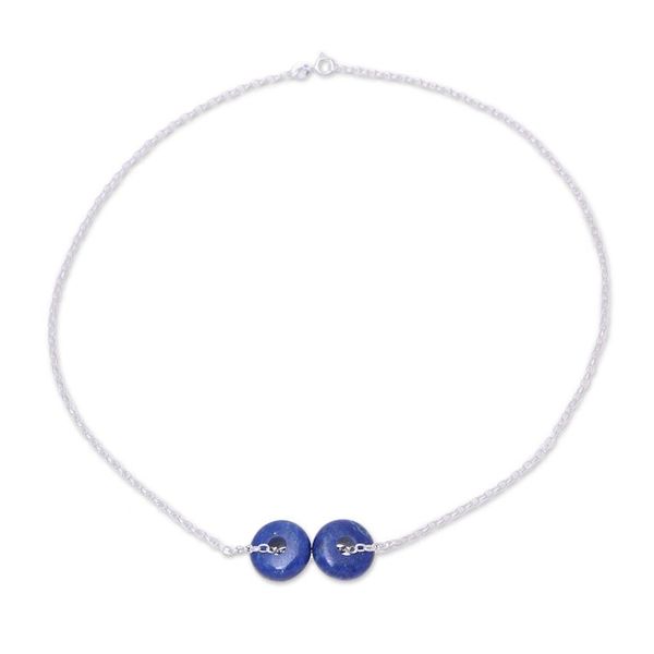 Alternate image for Lapis Lazuli Double Disc Sterling Silver Pendant Necklace Delightful Duet