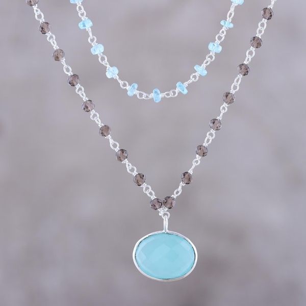 Alternate image for Multi-Gemstone Link Pendant Necklace from India Sparkling Tricolor