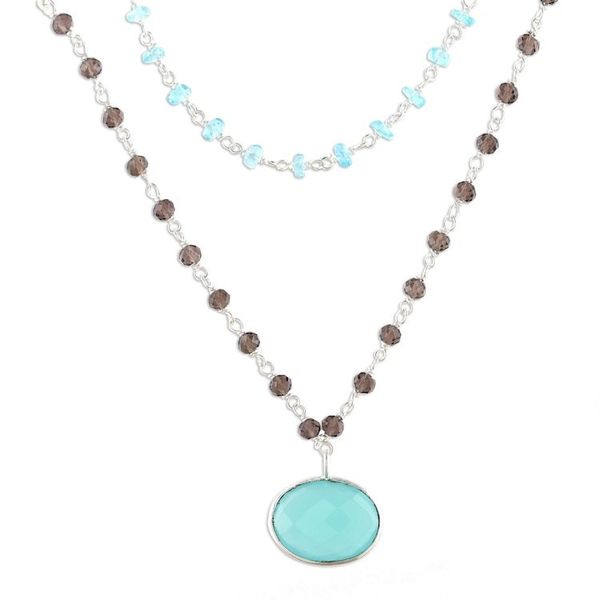 Alternate image for Multi-Gemstone Link Pendant Necklace from India Sparkling Tricolor
