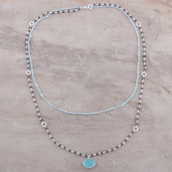 Alternate image for Multi-Gemstone Link Pendant Necklace from India Sparkling Tricolor