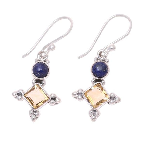 Alternate image for Sterling Silver Citrine and Lapis Lazuli Dangle Earrings Shimmering Star