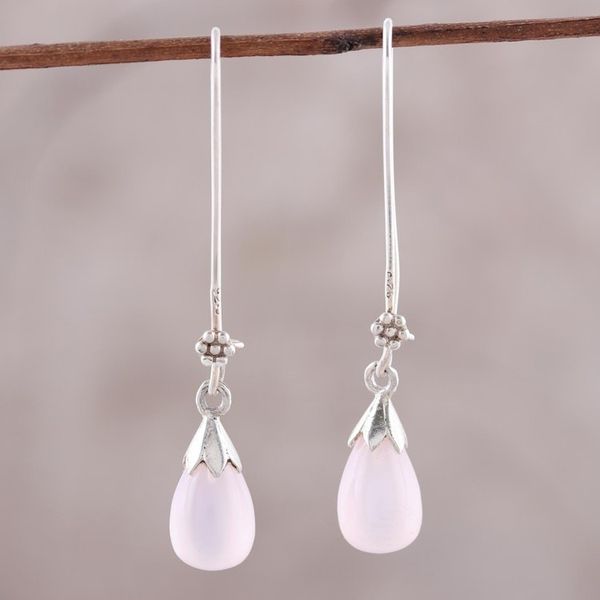 Alternate image for Pink Chalcedony and Sterling Silver Teardrop Dangle Earrings Graceful Tear in Pink