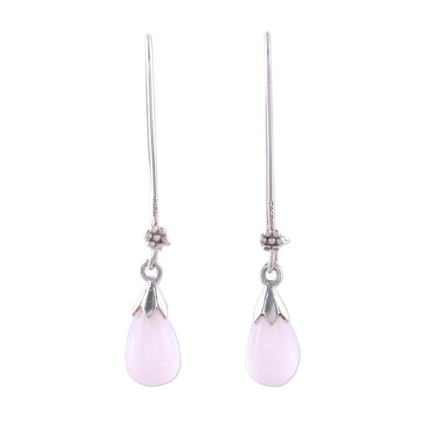 Alternate image for Pink Chalcedony and Sterling Silver Teardrop Dangle Earrings Graceful Tear in Pink