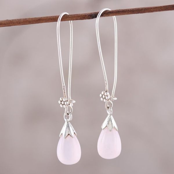 Alternate image for Pink Chalcedony and Sterling Silver Teardrop Dangle Earrings Graceful Tear in Pink