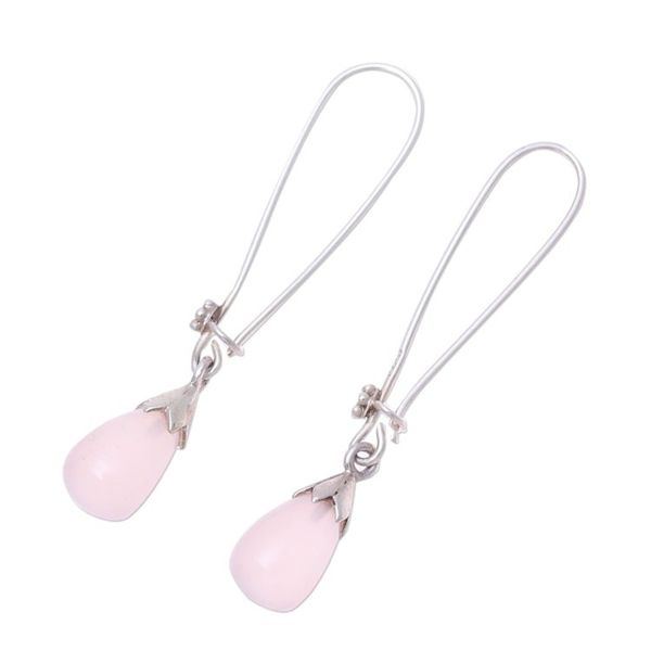 Alternate image for Pink Chalcedony and Sterling Silver Teardrop Dangle Earrings Graceful Tear in Pink