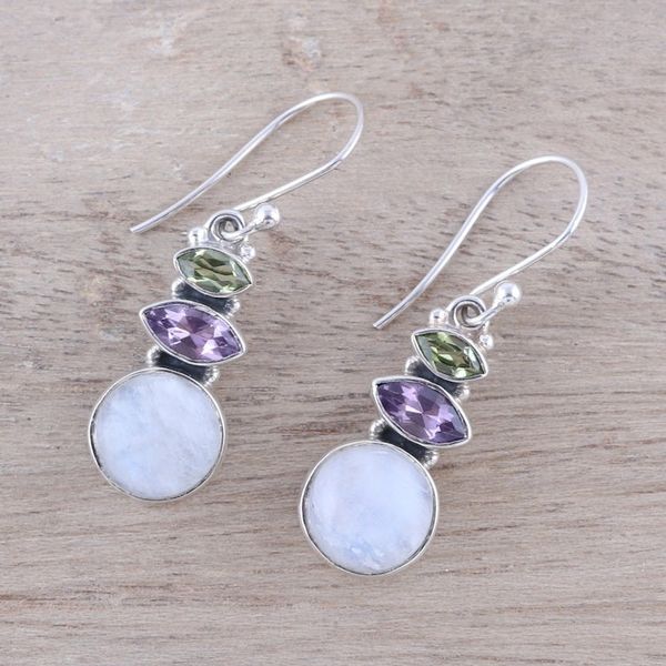 Alternate image for Multi-Gemstone Dangle Earrings from India Peaceful Dazzle