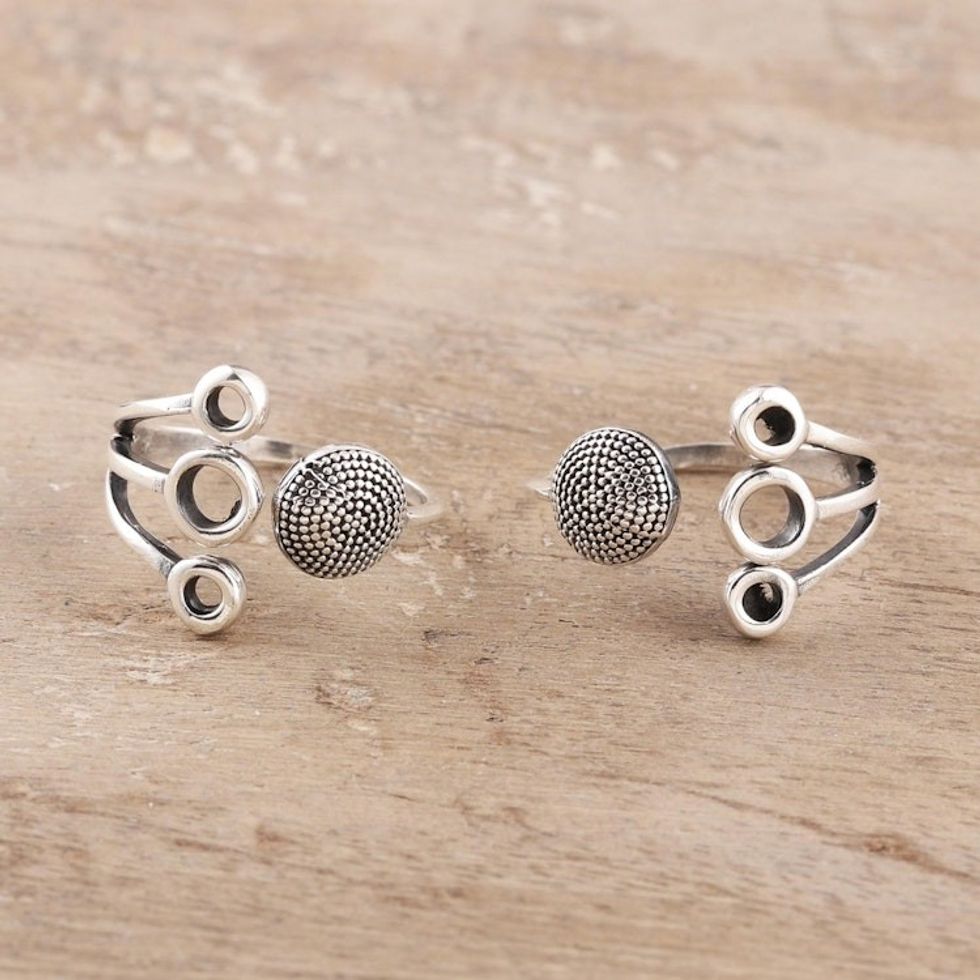 Circle Pattern Sterling Silver Toe Rings from India Pair 'Gleaming Fireworks'