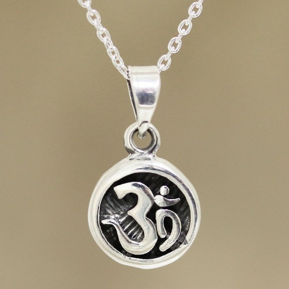 Sterling Silver Pendant Necklace Depicting Om Symbol 'Thoughtful Om'