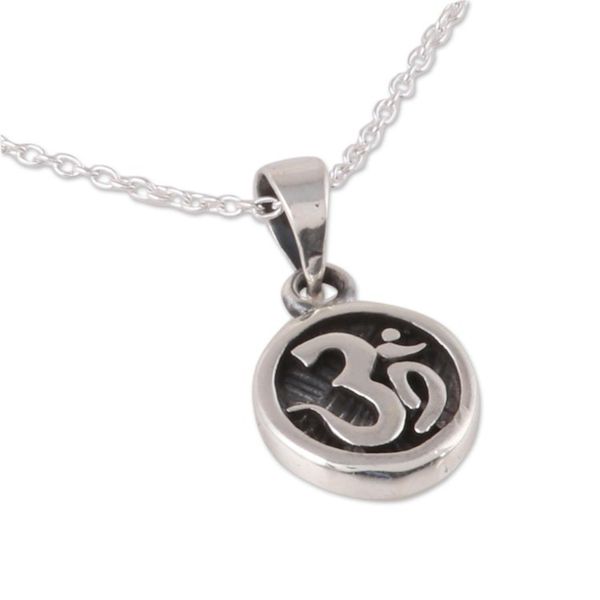 Alternate image for Sterling Silver Pendant Necklace Depicting Om Symbol Thoughtful Om