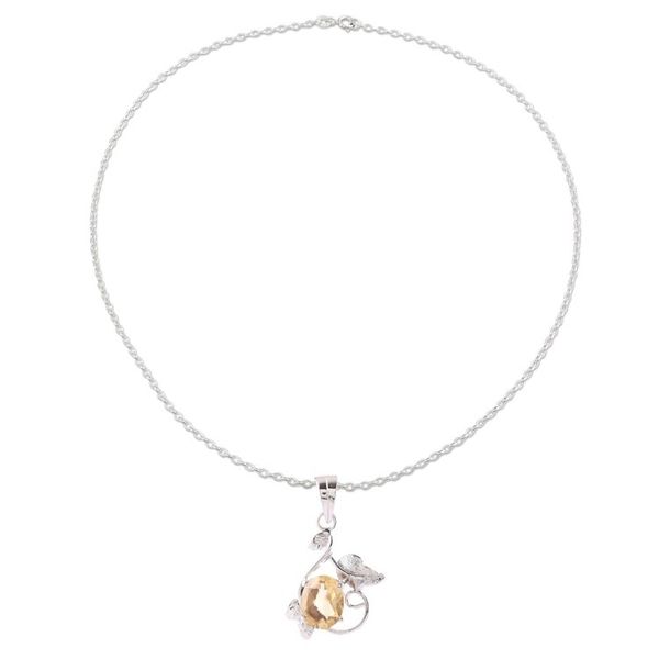 Alternate image for Leafy Rhodium Plated Citrine Pendant Necklace from India Glittering Blossom