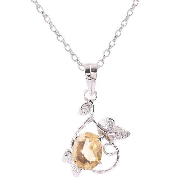 Alternate image for Leafy Rhodium Plated Citrine Pendant Necklace from India Glittering Blossom