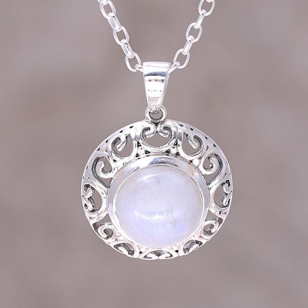 Alternate image for Indian Sterling Silver and Rainbow Moonstone Necklace Glowing Moonlight