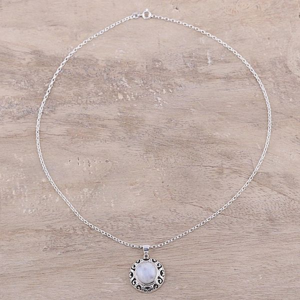 Alternate image for Indian Sterling Silver and Rainbow Moonstone Necklace Glowing Moonlight