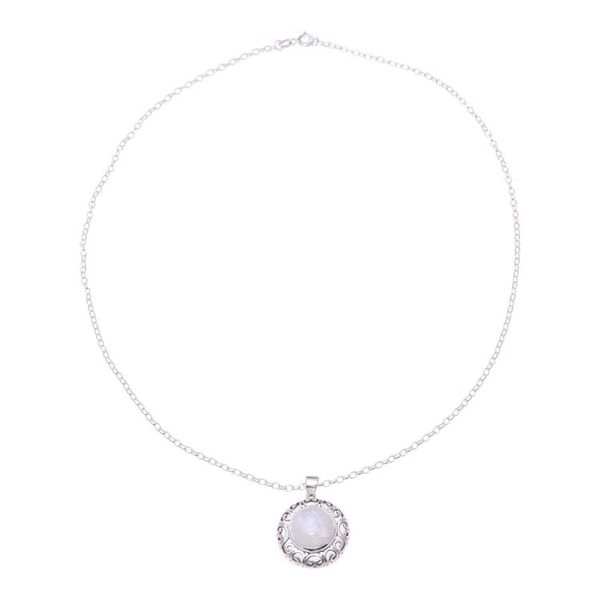 Alternate image for Indian Sterling Silver and Rainbow Moonstone Necklace Glowing Moonlight