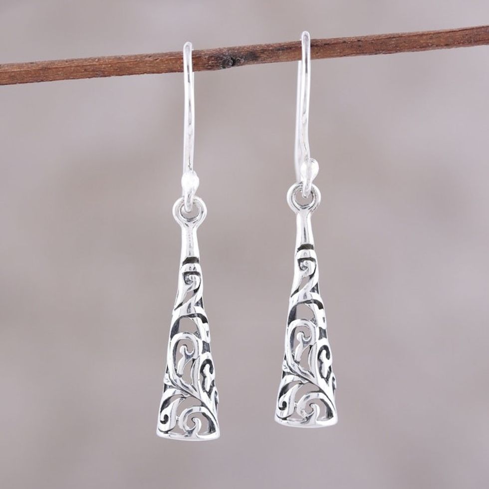 Sterling Silver Openwork Scrolls Dangle Earrings from India 'Ornate Curl'