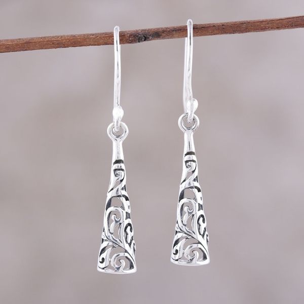 Alternate image for Sterling Silver Openwork Scrolls Dangle Earrings from India Ornate Curl