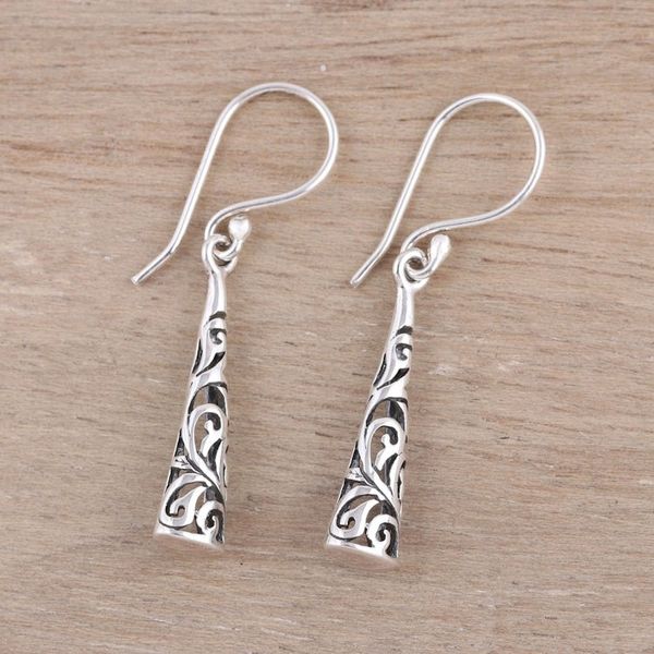 Alternate image for Sterling Silver Openwork Scrolls Dangle Earrings from India Ornate Curl