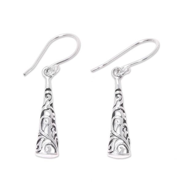 Alternate image for Sterling Silver Openwork Scrolls Dangle Earrings from India Ornate Curl