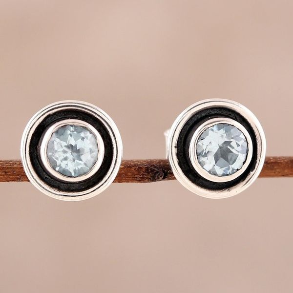 Alternate image for Circular Blue Topaz Stud Earrings from India Graceful Frames