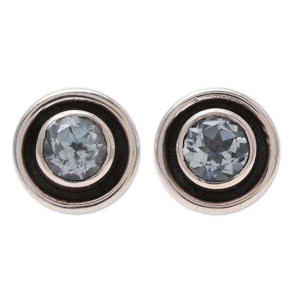 Alternate image for Circular Blue Topaz Stud Earrings from India Graceful Frames