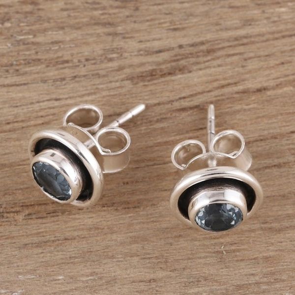 Alternate image for Circular Blue Topaz Stud Earrings from India Graceful Frames