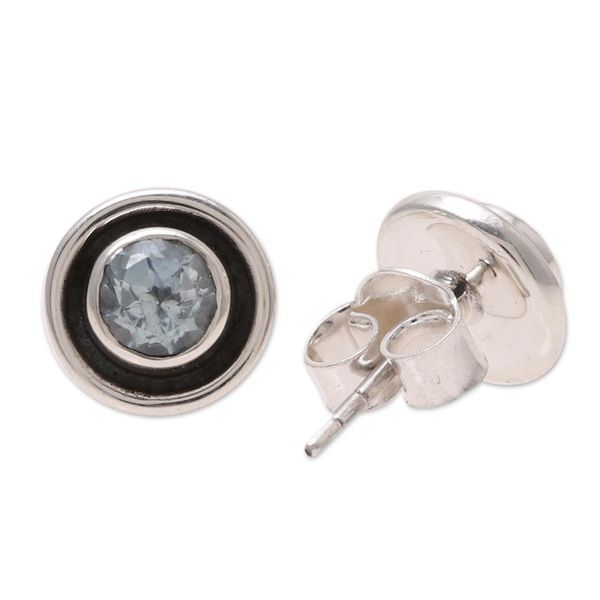 Alternate image for Circular Blue Topaz Stud Earrings from India Graceful Frames