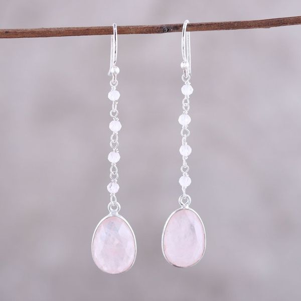 Alternate image for 8-Carat Rose Quartz Dangle Earrings from India Raining Drops
