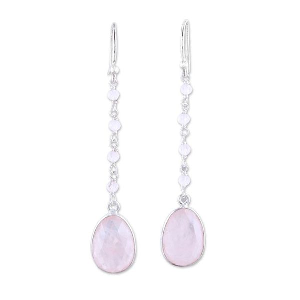 Alternate image for 8-Carat Rose Quartz Dangle Earrings from India Raining Drops