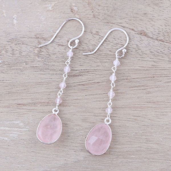Alternate image for 8-Carat Rose Quartz Dangle Earrings from India Raining Drops