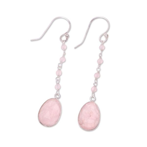 Alternate image for 8-Carat Rose Quartz Dangle Earrings from India Raining Drops