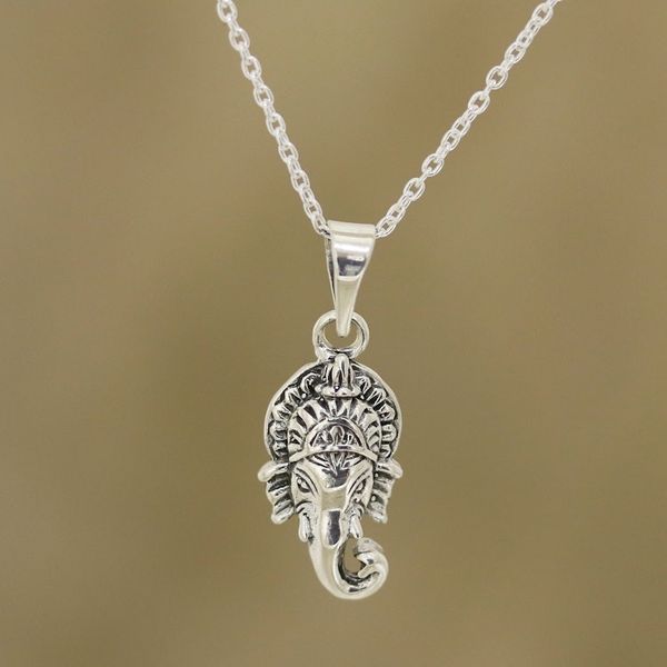 Alternate image for Sterling Silver Hindu God Ganesha Pendant Necklace Rejoicing Ganesha