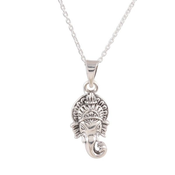 Alternate image for Sterling Silver Hindu God Ganesha Pendant Necklace Rejoicing Ganesha