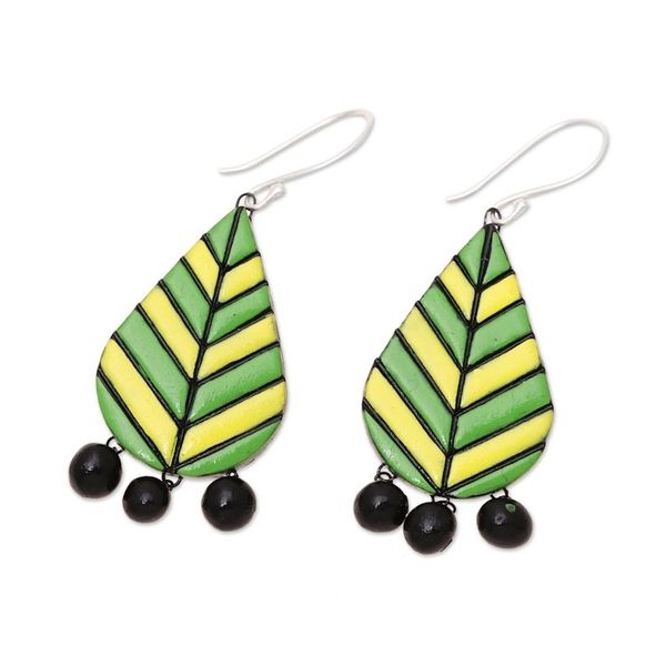 Alternate image for Leaf-Shaped Ceramic Chandelier Earrings from India Dainty Leaves