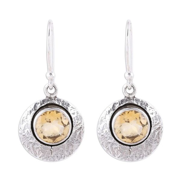Alternate image for Sterling Silver and Yellow Citrine Round Dangle Earrings Lemon Orbs