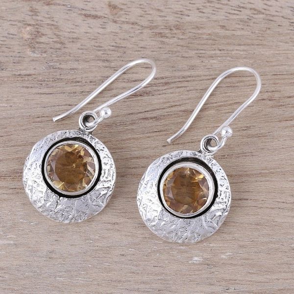 Alternate image for Sterling Silver and Yellow Citrine Round Dangle Earrings Lemon Orbs