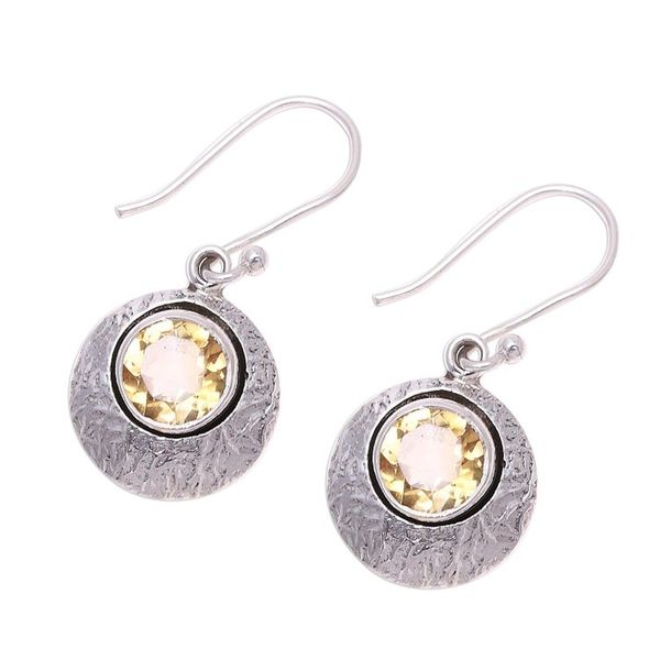 Alternate image for Sterling Silver and Yellow Citrine Round Dangle Earrings Lemon Orbs