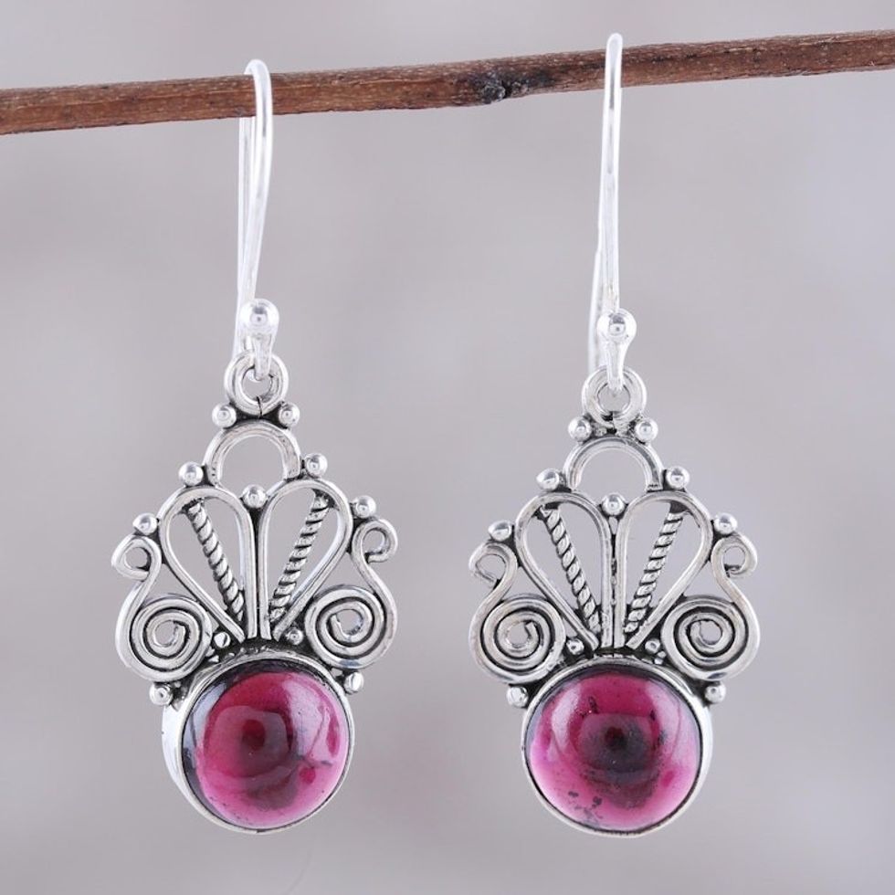 Natural Garnet Dangle Earrings Crafted in India 'Morning Princess'