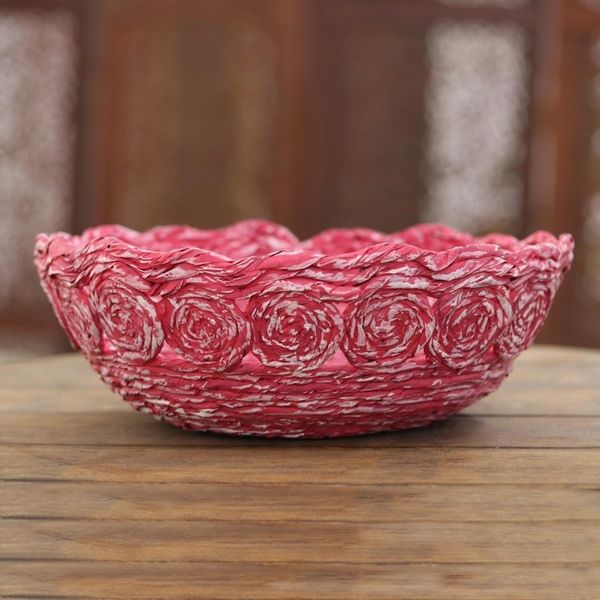 Alternate image for Recycled Paper Basket in Red from India Beautiful Spirals in Pink