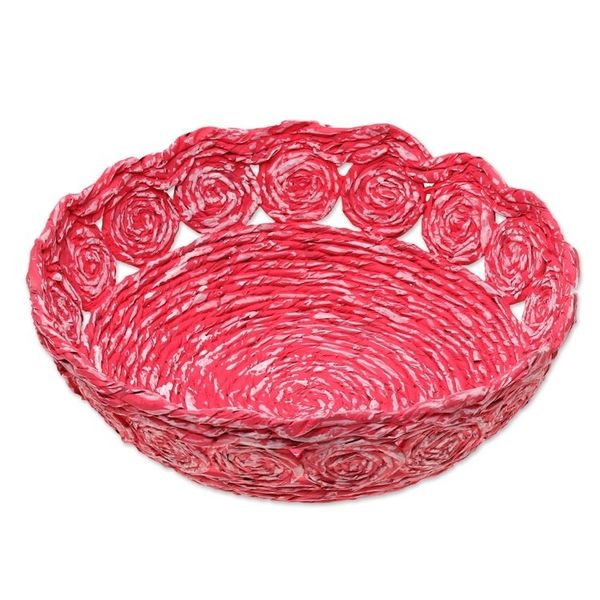 Alternate image for Recycled Paper Basket in Red from India Beautiful Spirals in Pink