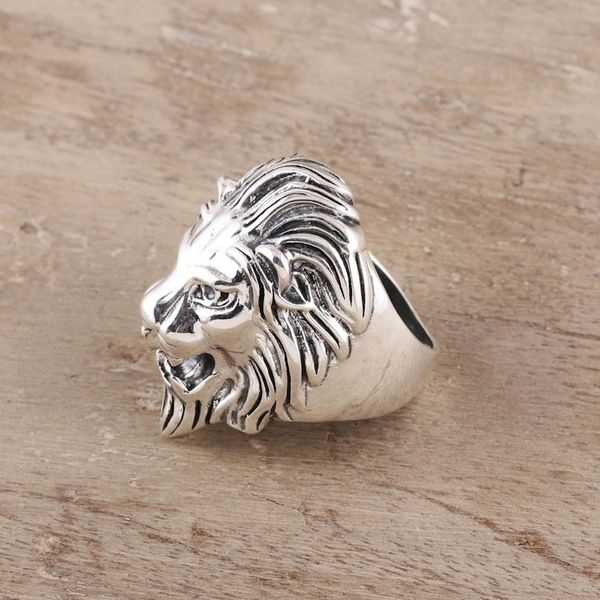 Alternate image for Mens Sterling Silver Lion Ring Crafted in India Kingly Lion