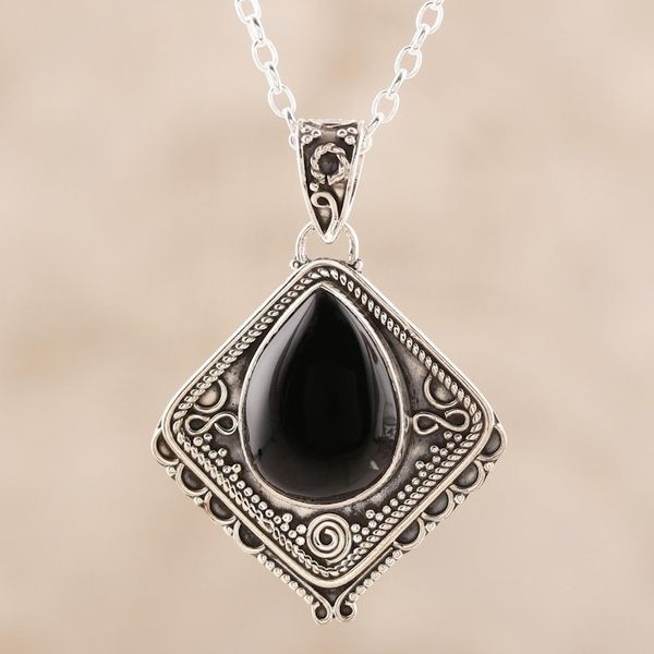 Alternate image for Kite-Shaped Onyx Pendant Necklace from India Black Kite