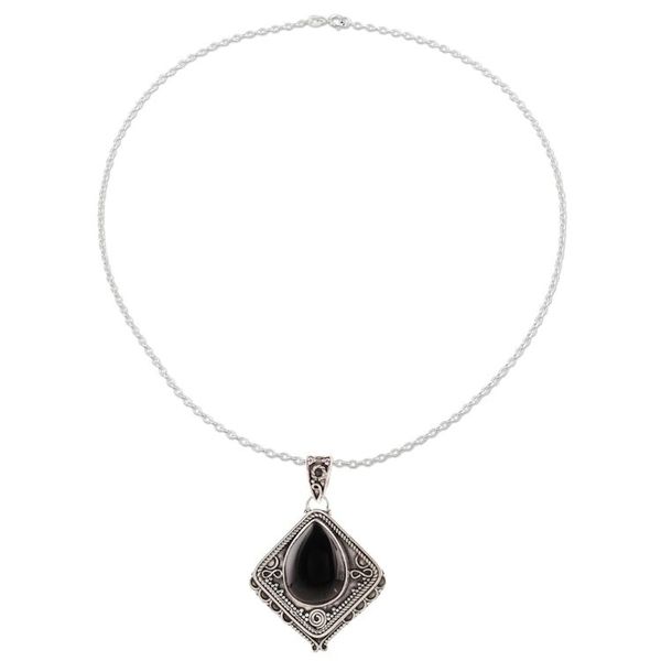 Alternate image for Kite-Shaped Onyx Pendant Necklace from India Black Kite