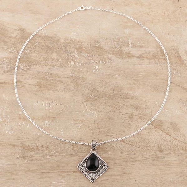 Alternate image for Kite-Shaped Onyx Pendant Necklace from India Black Kite
