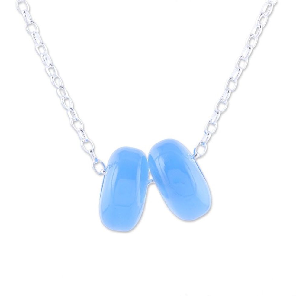 Chalcedony Double Disc and Sterling Silver Pendant Necklace 'Delightful Duet'