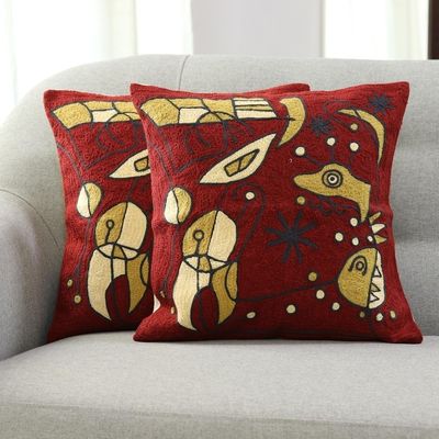Main image for Abstract Embroidered Cotton Cushion Covers from India Pair Abstract Expression