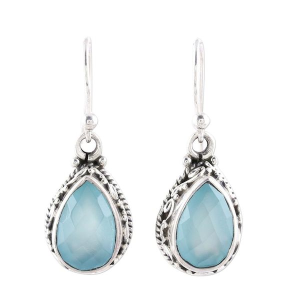 Alternate image for Teardrop Chalcedony Dangle Earrings in Aqua from India Sky Mist